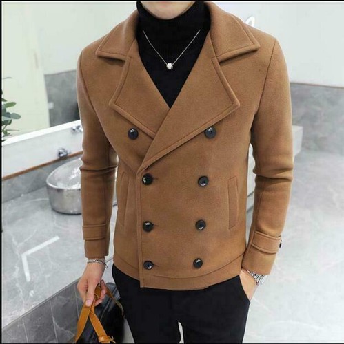 Mens Woolen Short Slim Fit Coat Double 