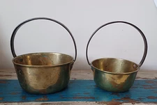 Two early 20th century heavy brass jam pots