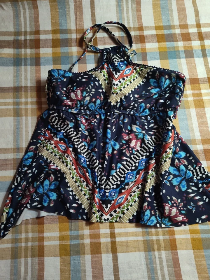 Lucky Brand Blue Multicolor Tankini With Adjustable Tie In Back M - Image 2 of 4