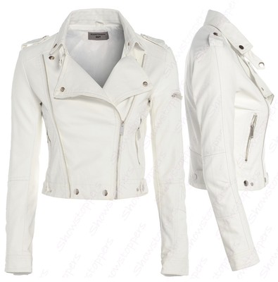 white crop leather jacket