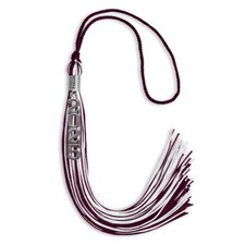 Endea Graduation Maroon/White Mixed Color Tassel With Stacked Silver Date Drop