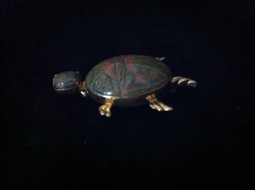 14KGF Gold Van Dell Scareb Stone (jasper?) Turtle Brooch Pin | eBay