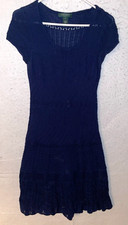 Lauren Ralph Lauren Sweater Dress Crochet Knit Navy Blue Womens M 100% Cotton