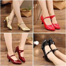 Womens🏅ladies Mary Jane Ankle Strap Mid Heel Office Work Party Court Shoes SizE