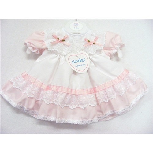 Baby Girls Traditional Romany Pink/White Ribbon & Lace Frilly Dress