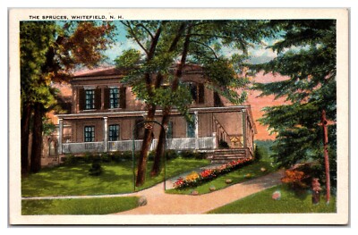 The Spruces Whitefield NH Covered Porch Driveway Tree 1930 Savoy MA Postmark