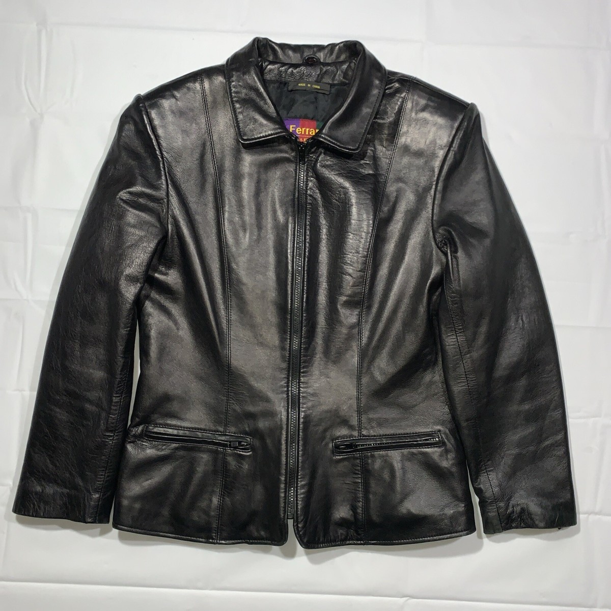 FERRARA COLLECTION LEATHER BOMBER JACKET BLACK SOFT INSULATED