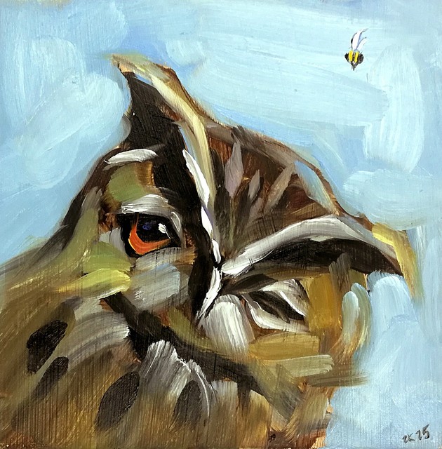 Original Oil Painting Whimsical Owl Funny Animals Wall Decor Impressionism