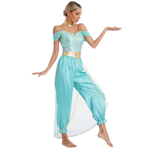 Womens Costume Metallic Dancewear Sleeveless Belly Performance Cosplay Sequin - Picture 7 of 44