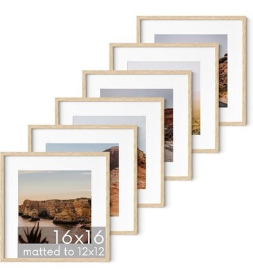 HAUS AND HUES Beige Oak Wood 16x16 Picture Frames - Set of 6