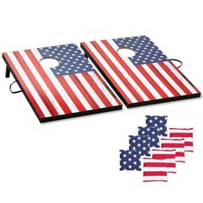 Cornhole Game Set - Flag Boards with 8 Bags  Carry Handle - Outdoor Events