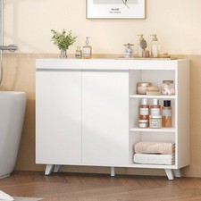 White Sideboard Storage Cabinet Adjustable Shelves Doors Kitchen Living Room