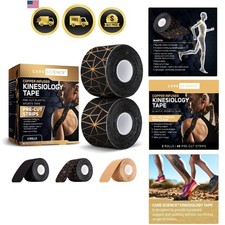 Waterproof Kinesiology Tape, 40 ct Precut Strips 2 Rolls, Copper Infused Wa...
