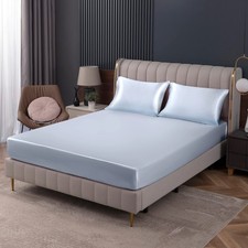 1 Twin Satin Fitted Sheet, Baby Blue, Deep Pocket, Luxury, Ultra Soft Bedding