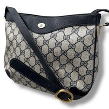 GUCCI Vintage GG Monogram Canvas Shoulder Bag Navy Blue Leather Crossbody Authe