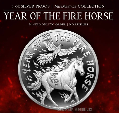 1OZ YEAR OF THE FIRE HORSE PROOF - 2026 SILVER SHIELD "PRESALE" .999 PURE SILVER