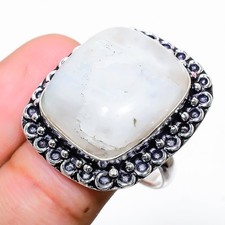 Natural Moonstone Handmade 925 Sterling Silver Jewelry Ring Size 9 US