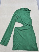 NA-KD Green Mini Turtleneck Dress L Long Bell Sleeve Cut Out Knit