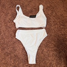Frederick's of Hollywood White Vedra High Waisted Bikini Set Medium NWT