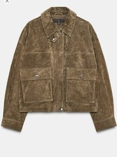 zara Echt Leder wildleder jacke Viral Bomber Gr. M Neu Mit Etikett