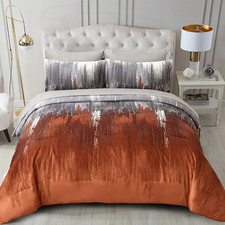 Comforter Set King, Thanksgiving Burnt Orange 7 Pieces Bed in a Bag Abstract Gra