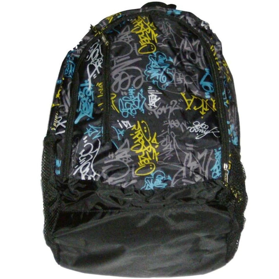 Eastsport Fuel Sketchy Graffiti 18" Backpack, School Travel Black & Blue Bag