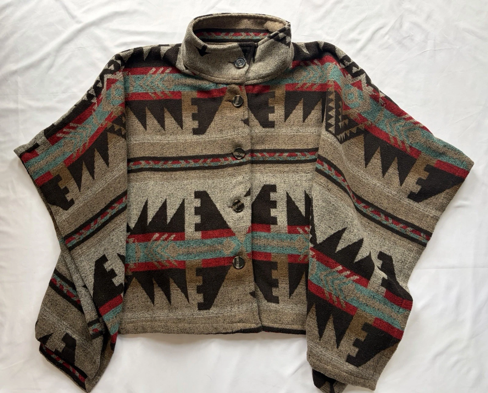 Thread & Supply Womens Multicolor Southwestern Aztec Poncho Shawl XS/S