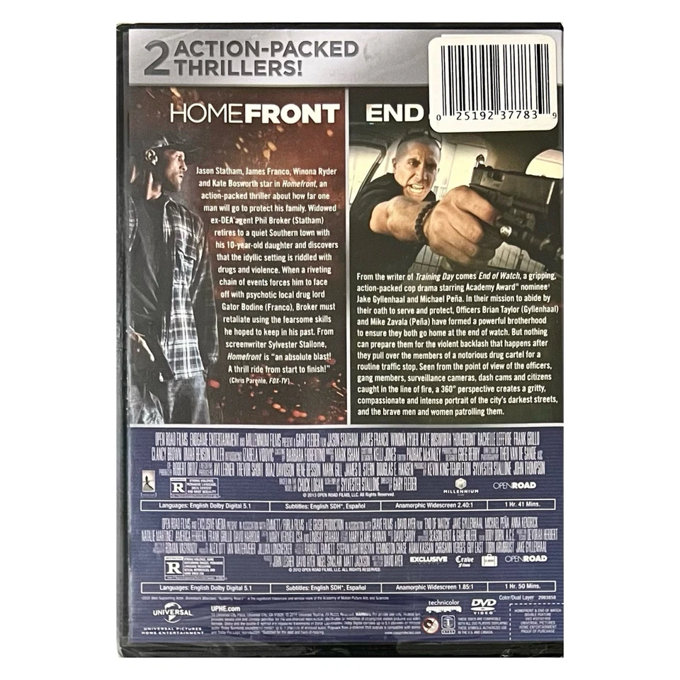 Double Feature: Homefront & End Of Watch (DVD, 2016) - NEW SEALED - Image 2 of 3