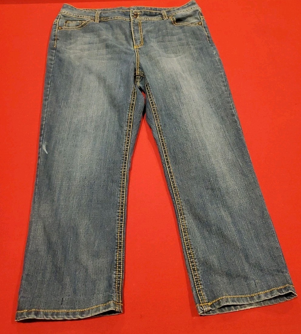 Code Bleu jeans 18W Straight Embroidery Sequin Blue Top Stitch Hi