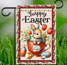 Adorable Double-sided Spring Happy Easter Bunny 12X18 Garden Flag