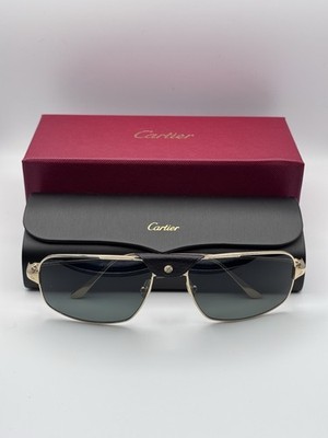 Cartier Santos CT0193S 002 Rectangle Sunglasses Gold/Green Polarized 60mm