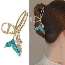 Blue Fish Tail Hair Clips with Pearl Mermaid Hair Claw Clips for Women Big Go...