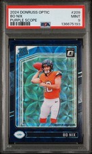 2024 Panini Optic - Rated Rookie Bo Nix #209 Purple Scope Prizm (RC) PSA 9