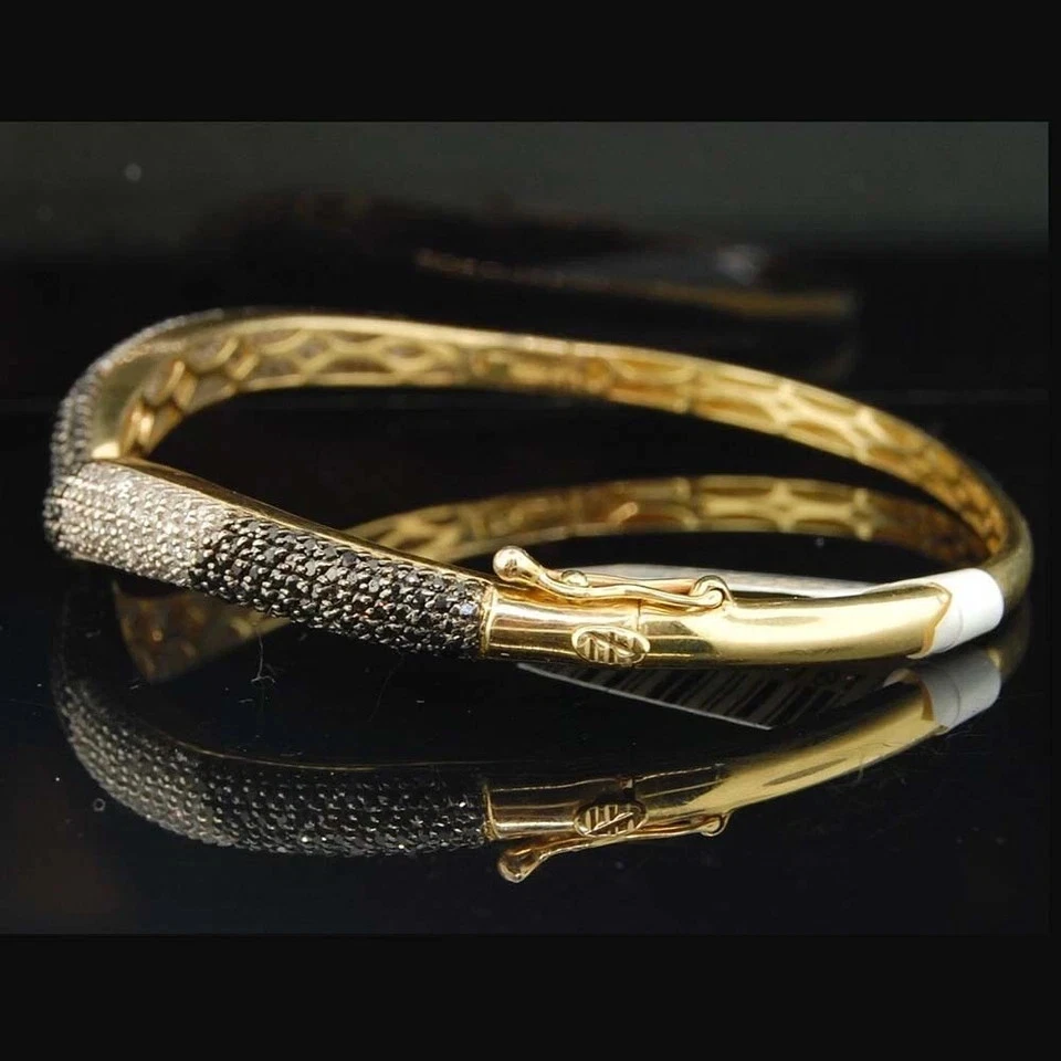 1.75Ct Lab Created Black & White Diamond 14K Yellow Gold Plated Bangle Bracelets - Image 2 of 4