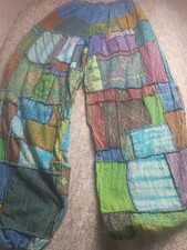 Vintage Patchwork Hippy Pants Boho Festival Elastic Waist Jogger Hippie Unisex