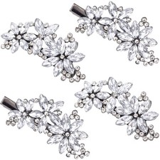PAGOW 4 Pcs Flower Rhinestone Hair Clips, Silver Crystal Hair Pins, Flower Br...