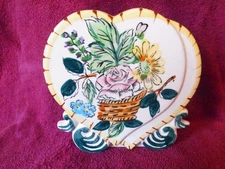 Vintage Double Heart and Flowers Ceramic Wall Pocket Cottagecore Kitsch-Unique!