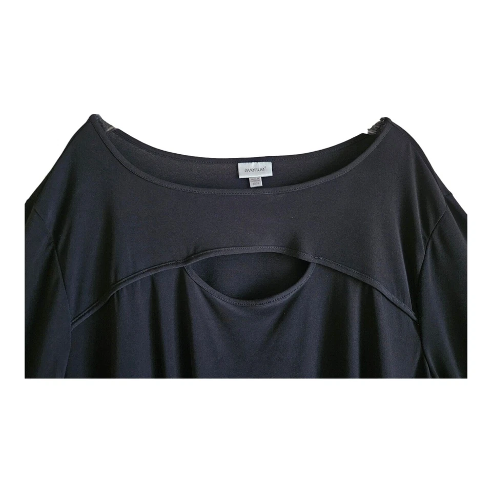 AVENUE Women's Plus 30 32 Tunic Top Black Front Keyhole Jersey Knit Bust 58" - Image 4 of 4