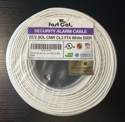 Fast Cat 22/2 Solid Copper Security Alarm Cable 500ft CMR CL3 FT4 White
