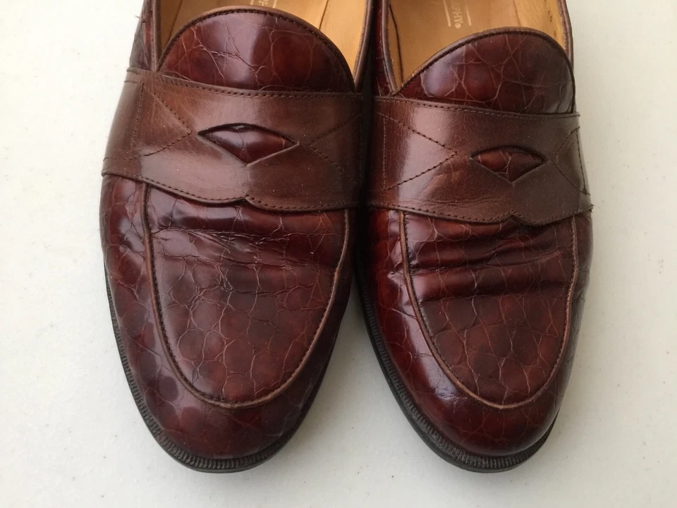 Mocasines Johnston and Murphy Cellini Slip ons estampado cocodrilo 10 M marrón centavo Italia Foto 2 de 4