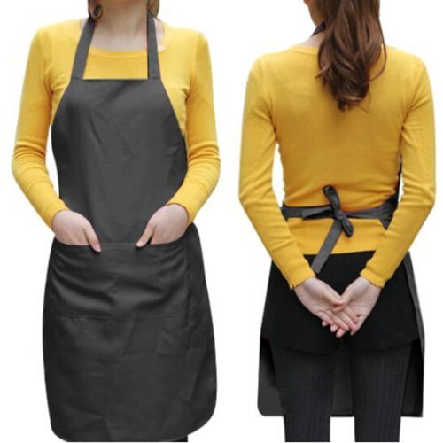 Solid Cooking Kitchen Restaurant Bib Apron Unisex Dress Black with 2 Pockets USA - Picture 4 of 10