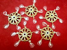 Lot de 5 anciennes bobèches en bronze avec pampilles cristal pour lustre