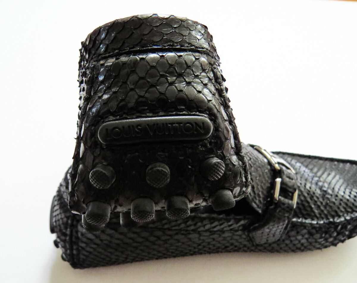 LOUIS VUITTON Black Hockenheim Python Snakeskin Leather Shoes 7 LV
