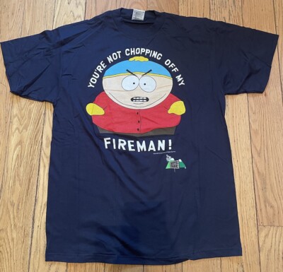 VTG 1998 South Park Eric Cartman Shirt Men's XL Navy Funny Fireman Tultex