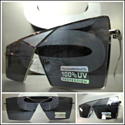 New CLASSIC Contemporary Modern SHIELD Style SUNGLASSES Gunmetal Frame Dark Lens