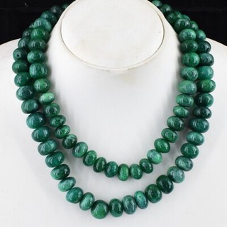 2 Strand 1314 Cts Green Emerald Beaded Huge Size Beautiful Necklace AK 18 E576