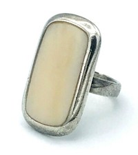 Retro Vintage Size 7 Sterling Silver Mother Of Pearl Inlay Ring 8.7 Grams