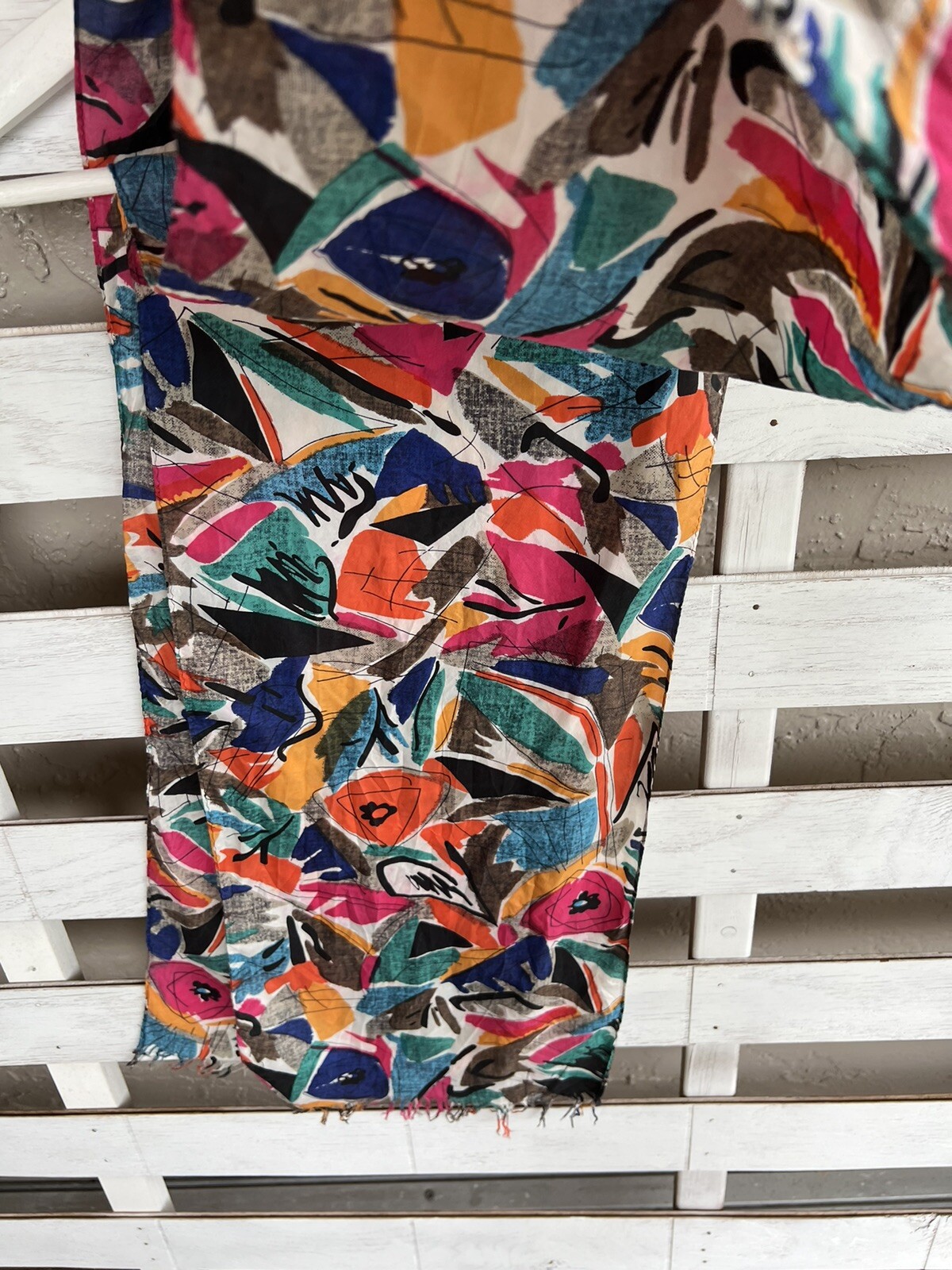 Vintage Women’s Express 100 Silk Fringe Scarf Multicolor Size 84in x