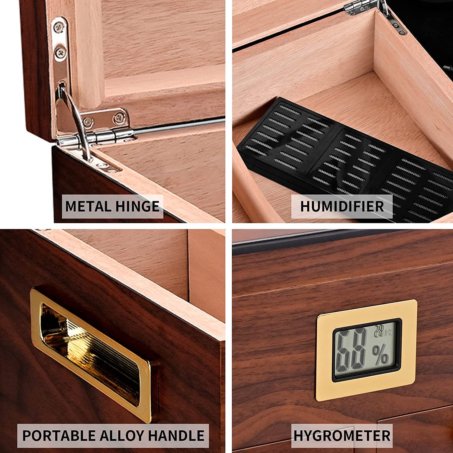 Cigar Humidor Humidifier Box with Front Digital Hygrometer Spanish