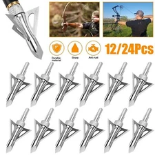 24/12Pcs Hunting 100 Grain Broadheads 3 Blade Archery Crossbow Compound Bow Tips